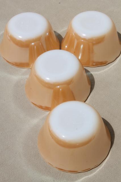 vintage Fire King peach luster copper tint milk glass custard cups & loaf pan