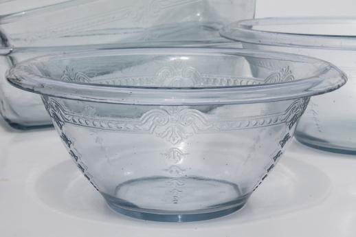 vintage Fire-King Philbe sapphire blue depression glass loaf pans & mixing bowls
