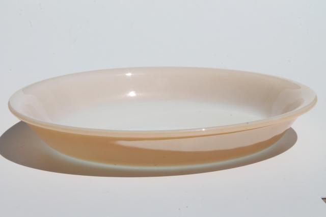 vintage Fire-King copper tint peach luster milk glass baking pan & pie plate
