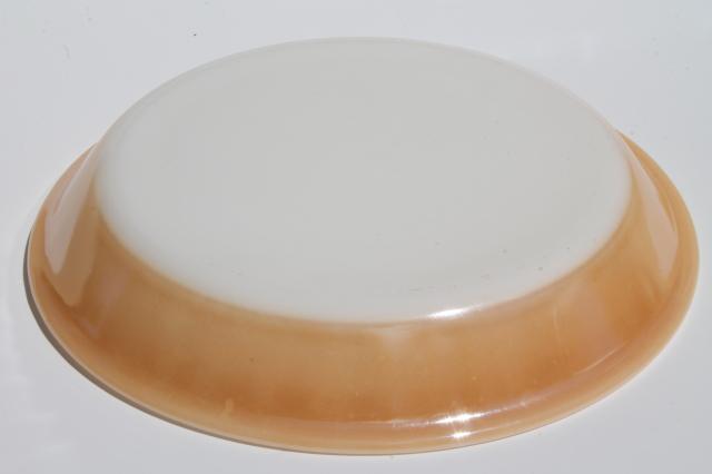 vintage Fire-King copper tint peach luster milk glass baking pan & pie plate