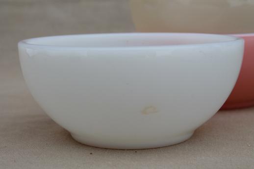 vintage Fire-King glass soup / chili bowls, ivory, pink white milk glass