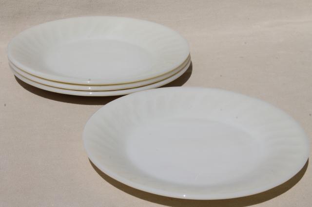 vintage Fire-King ivory swirl glass dishes, platter & dinnerware set for 4