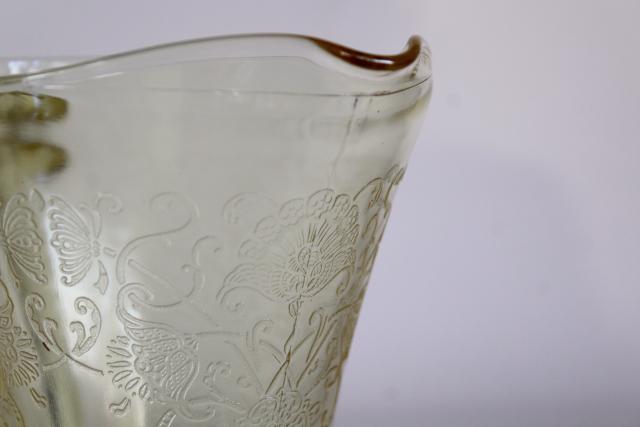 vintage Florentine poppy pattern glass pitcher, amber yellow depression glass