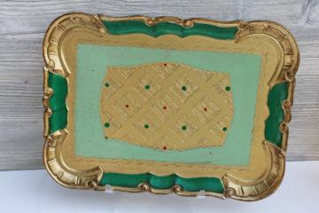 vintage Florentine wood tray w/ hand painted gold, Hollywood regency mid century mod