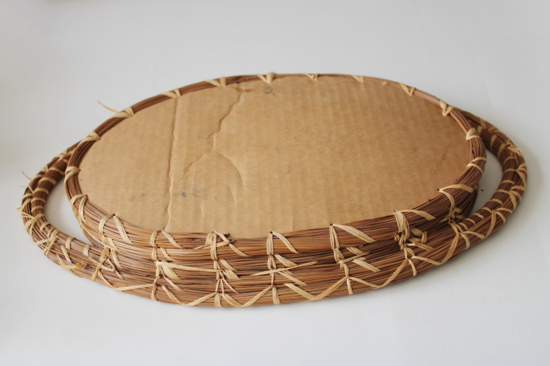 Antique Folk Art Pine Needle Basket Seashell Vanity Tray