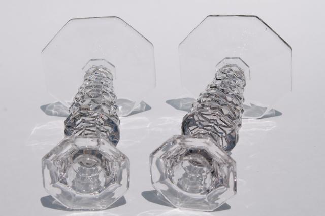 vintage Fostoria American candlesticks, pair of crystal clear glass candle holders