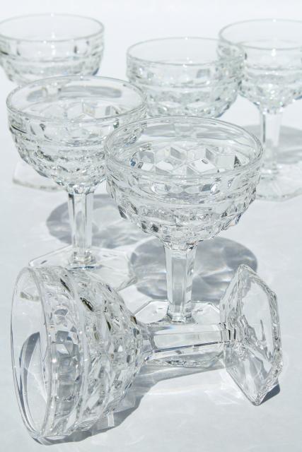 vintage Fostoria American cube pattern champagne glasses, set of 6 coupe champagnes