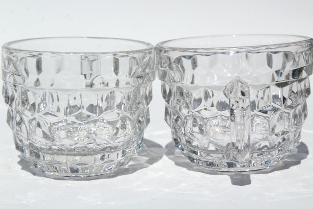 vintage Fostoria American cube pattern glass punch cups, crystal clear glass