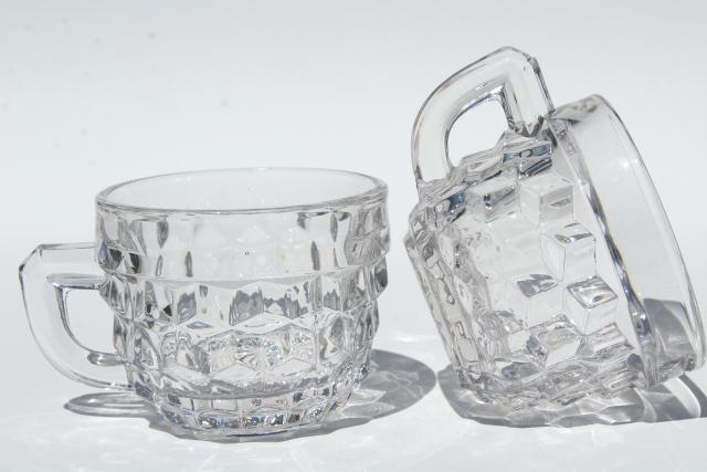 vintage Fostoria American cube pattern glass punch cups, crystal clear glass