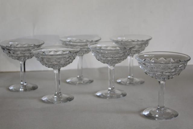 vintage Fostoria American cube pattern glasses, coupe champagnes set of six