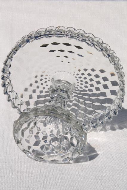 vintage Fostoria American round cake stand w/ brandy well, crystal clear glass
