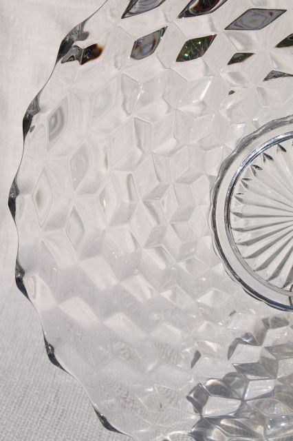vintage Fostoria American torte or cake plate, crystal clear cube pattern pressed glass