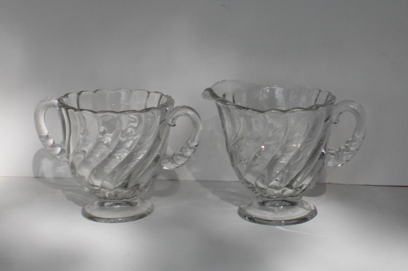 vintage Fostoria Colon pattern cream & sugar set, crystal clear elegant glass
