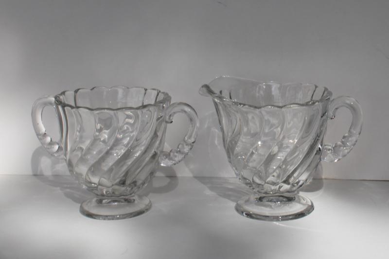 vintage Fostoria Colon pattern cream & sugar set, crystal clear elegant glass