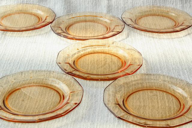 vintage Fostoria Fairfax cups & saucers set for 6, topaz amber glass