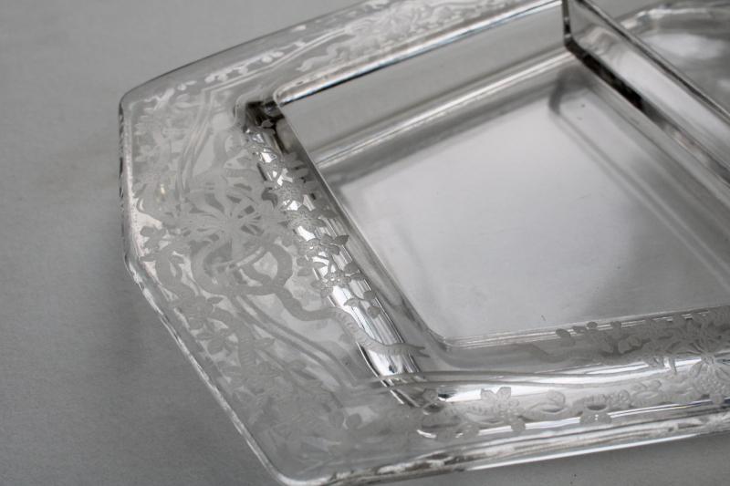 vintage Fostoria Romance etch crystal clear glass relish tray w/ insert