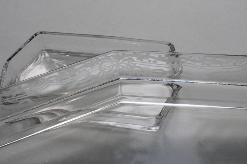 vintage Fostoria Romance etch crystal clear glass relish tray w/ insert