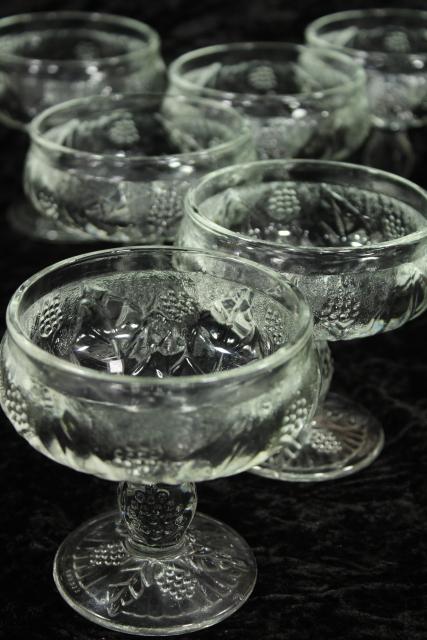 vintage France champagne glasses or dessert dishes w/ embossed grapes or berries