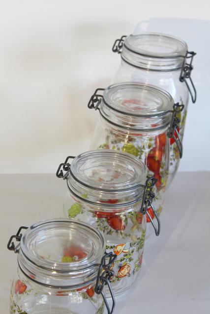 vintage French canning jars, glass canisters w/ bail lids kitchen seasonings spice of life