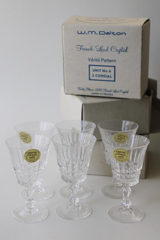 vintage French crystal, set of tiny goblets, cordial or sherry glasses, Dalton Cristal d'Arques Verite