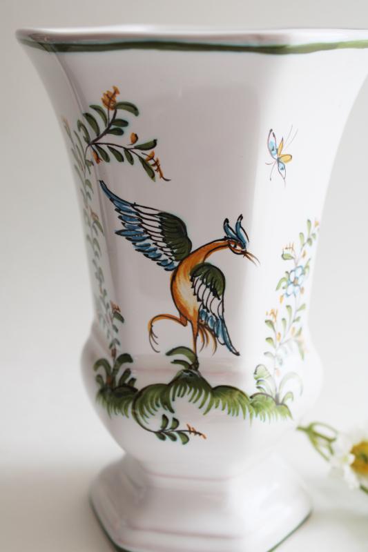 vintage French faience pottery vase w/ hand painted bird Lallier a Moustiers - Provence