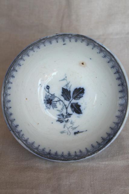 vintage French flow blue footed bowl, Luneville France Julienne bramble pattern
