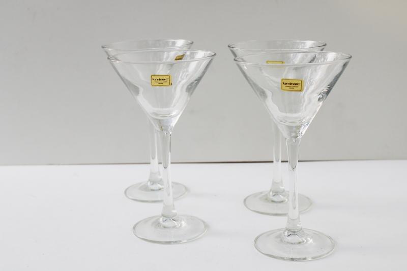 vintage French glass barware martini cocktail glasses, Luminarc - France label