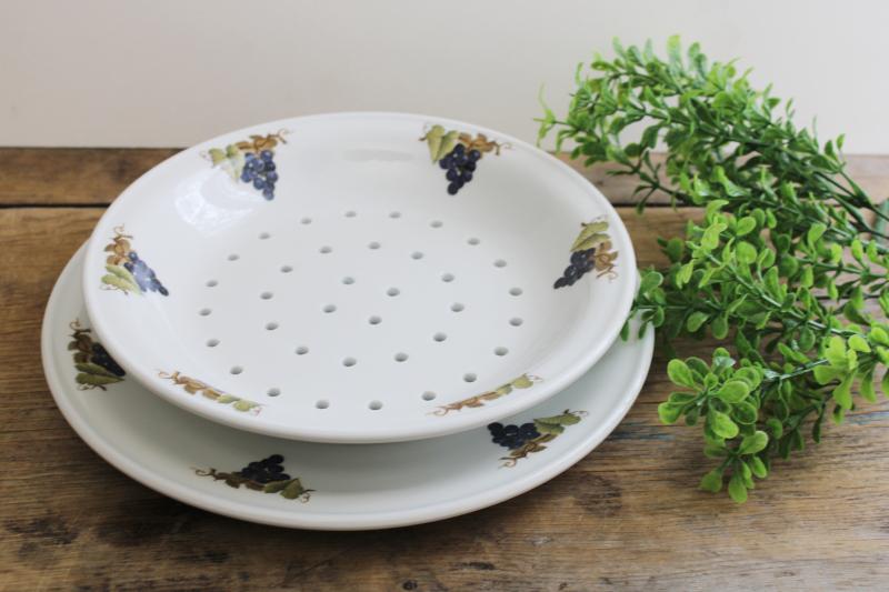 vintage French ironstone china fruit basket bowl and plate, grapes print