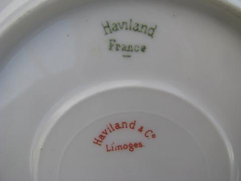 vintage French porcelain cups & saucers, old pink floral Haviland - Limoges china