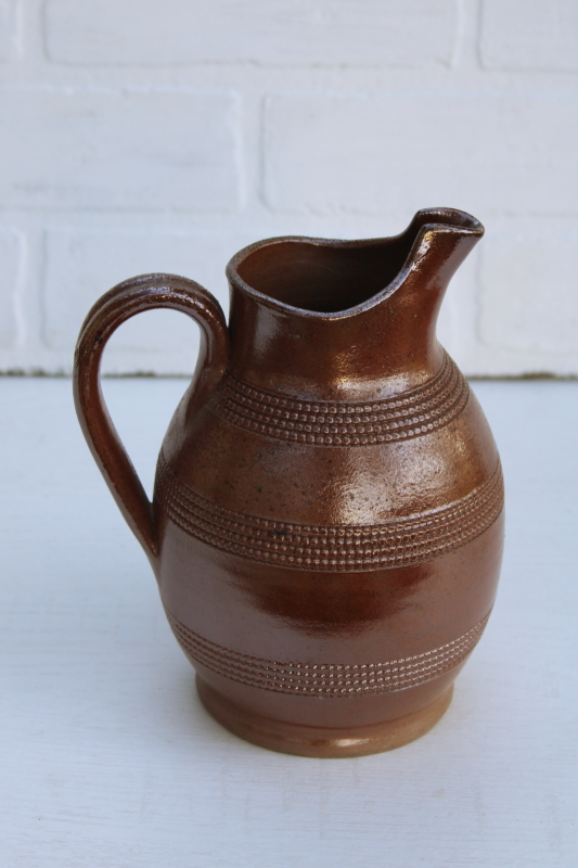 vintage French salt glazed stoneware pitcher, large jug Gres du Barry hand crafted pottery