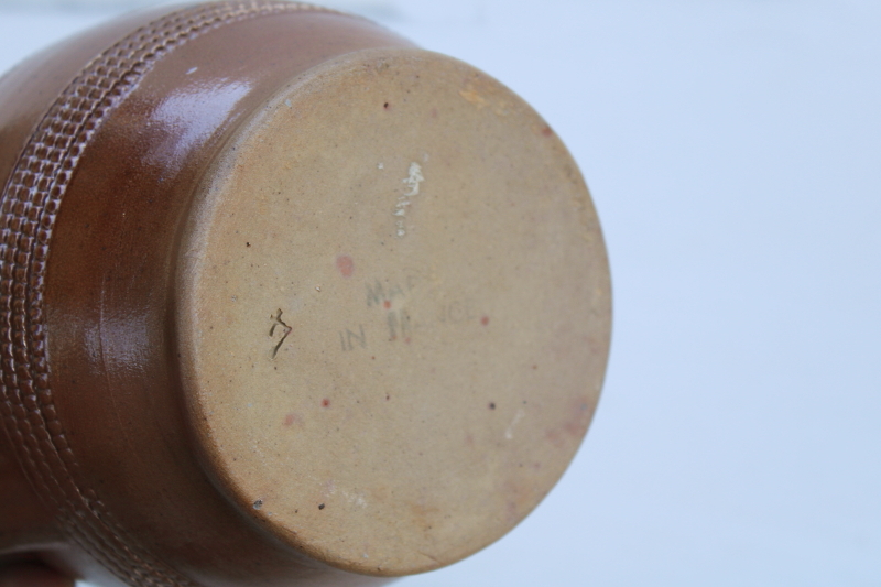 vintage French salt glazed stoneware pitcher, large jug Gres du Barry hand crafted pottery
