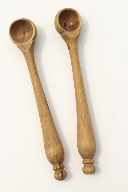 vintage French tiny carved wood salt dipper spoons for fleur de sel