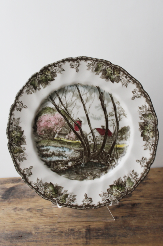 vintage Friendly Village china Johnson Bros England large dinner plate Willow by the Brook