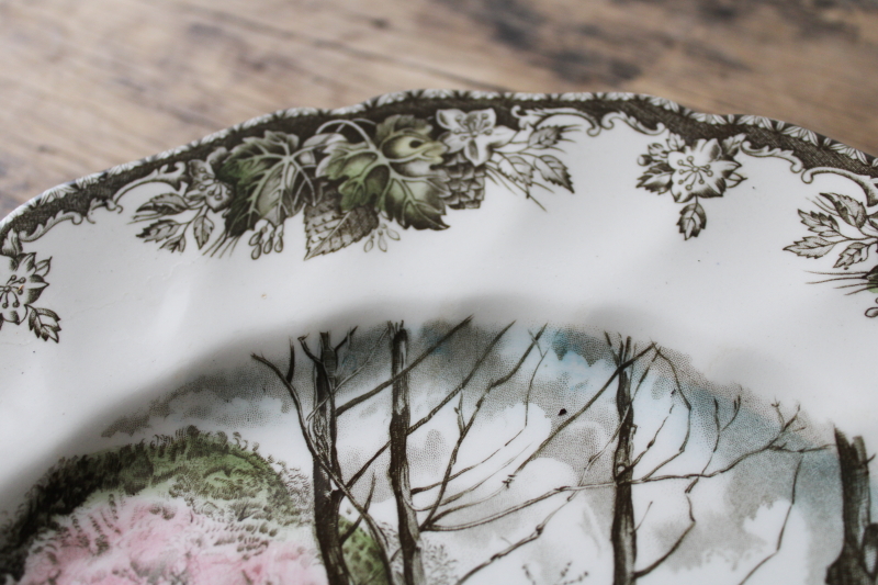 vintage Friendly Village china Johnson Bros England large dinner plate Willow by the Brook