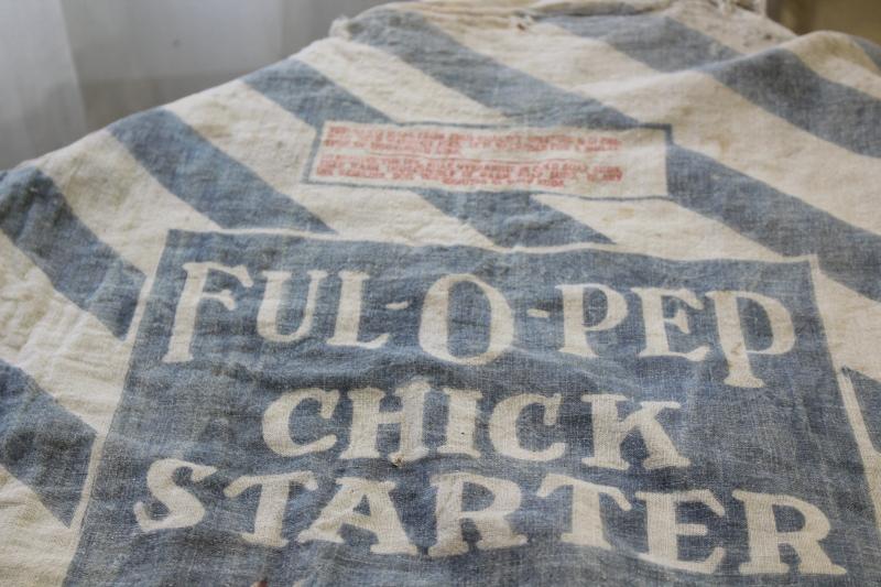vintage Ful-O-Pep chick starter feed sack bag, old cotton feedsack w/ rooster