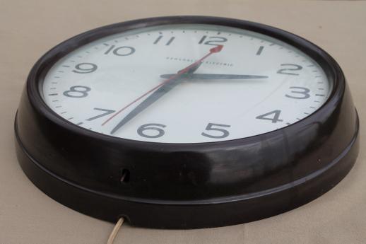 vintage GE electric wall clock, big brown bakelite school clock or industrial office clock