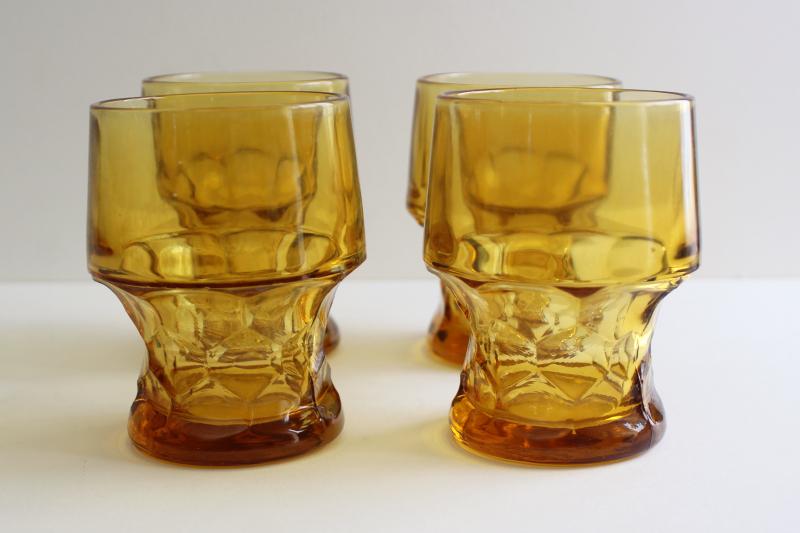 vintage Georgian pattern glass drinking glasses, amber glass tumblers