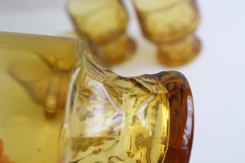 vintage Georgian pattern glass drinking glasses, amber glass tumblers