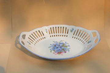 vintage Germany china oval bowl w/ forget-me-nots, reticulated border