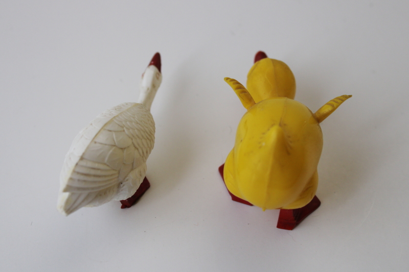 vintage Germany hard plastic bobble head nodder toys, duck  goose Easter party favors