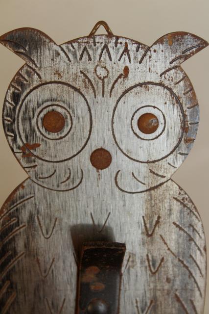 vintage Germany metal owl wall hook or plant hanger, boho bohemian decor