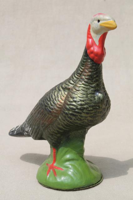 vintage Germany papier mache holiday candy container, Thanksgiving tom turkey