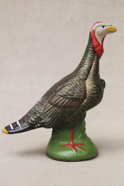 vintage Germany papier mache holiday candy container, Thanksgiving tom turkey