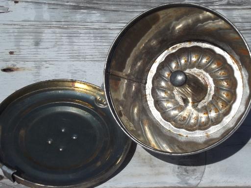 vintage Germany tinned pudding mold w/ cover, for steamed plum puddings