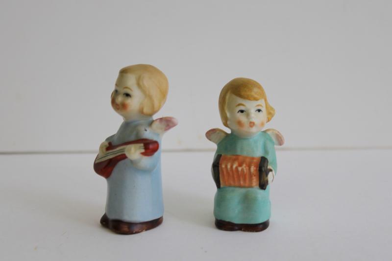 vintage Germany tiny china figurines, Hummel style angels accordion & mandolin