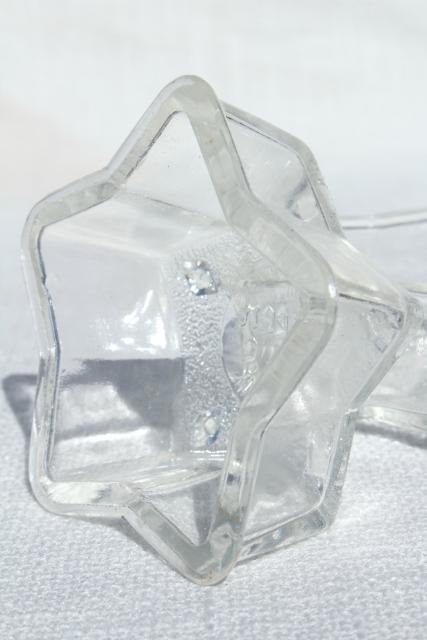 vintage Glasbake Queen Anne star shaped baking pans / jello molds, clear Pyrex type glass