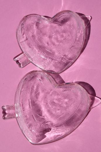vintage Glasbake Safe-Bake heart shaped glass baking pans / food molds, two hearts