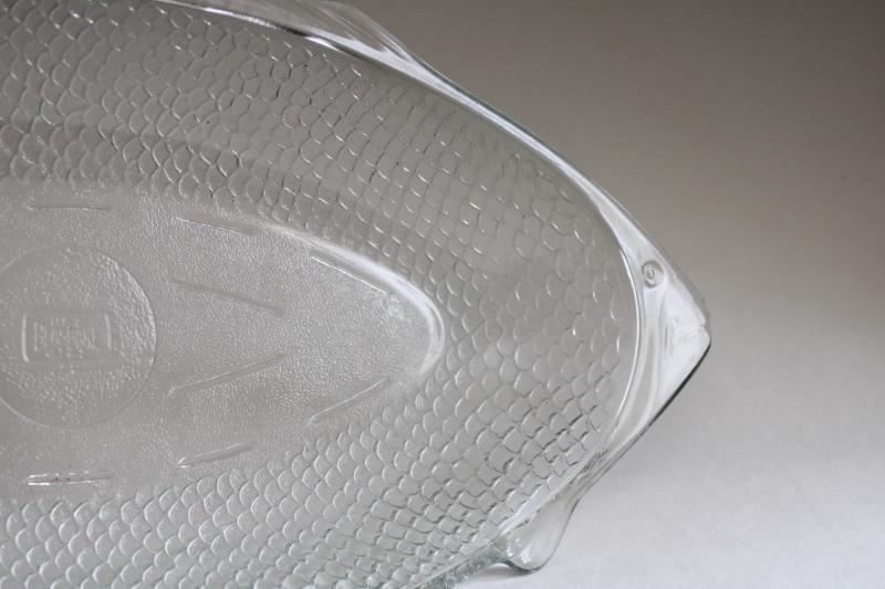 vintage Glasbake bake & serve glassware, clear glass fish shape dish or tray