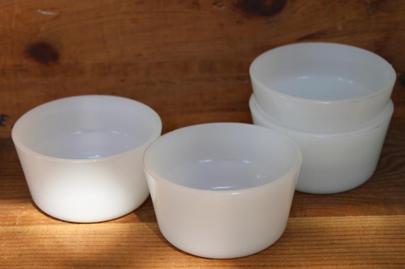 vintage Glasbake milk glass ramekins, tiny bowls or custard cups set of four
