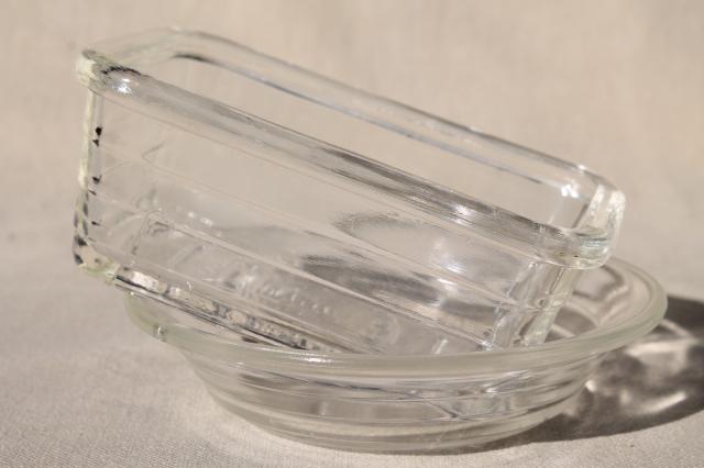vintage Glasbake oven proof glass baking pans tiny child's size doll loaf, mini pie pan